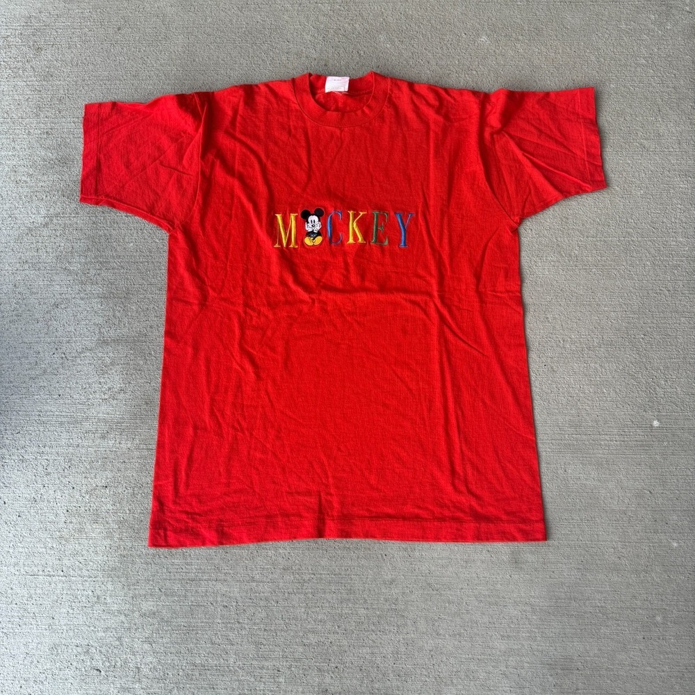 Vintage Mickey & Co. Disney Unisex T-Shirt Red Cotton Embroidered Made In USA OS